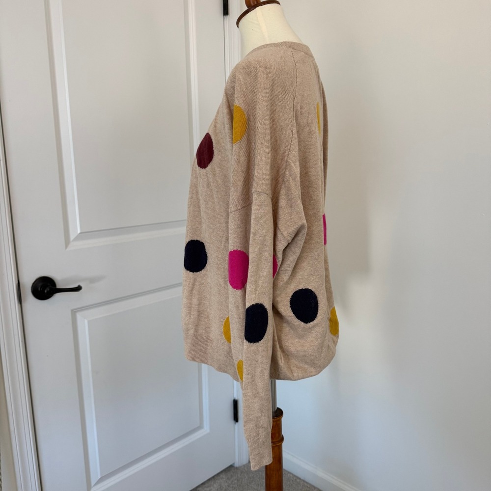 Boden Natasha Novelty Jumper Sweater Size XL Beige Polka Dot Cashmere Blend - Picture 3 of 12